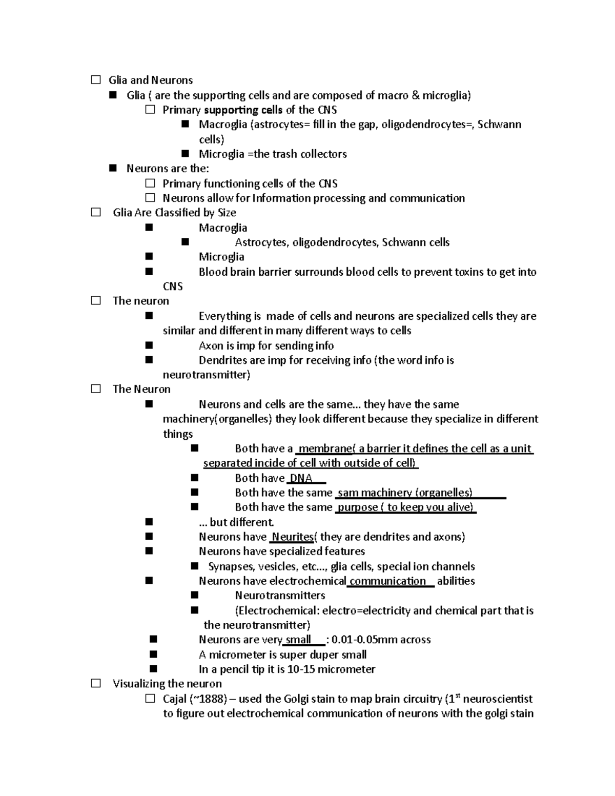 Glia and Neurons - study guide - Glia and Neurons Glia ( are the ...