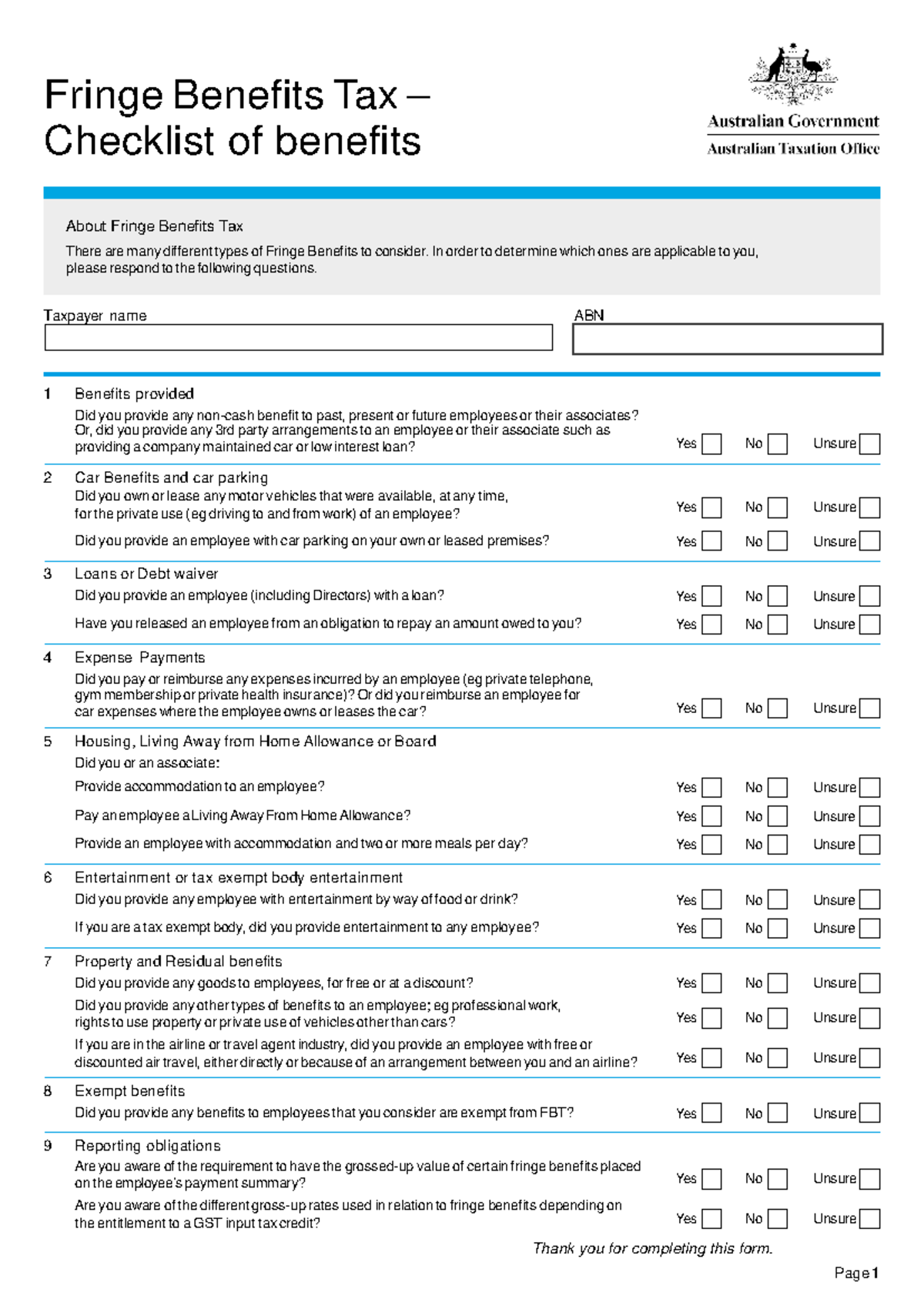 ATO-FBT Checklist-of-Benefits - Fringe Benefits Tax – Checklist of ...