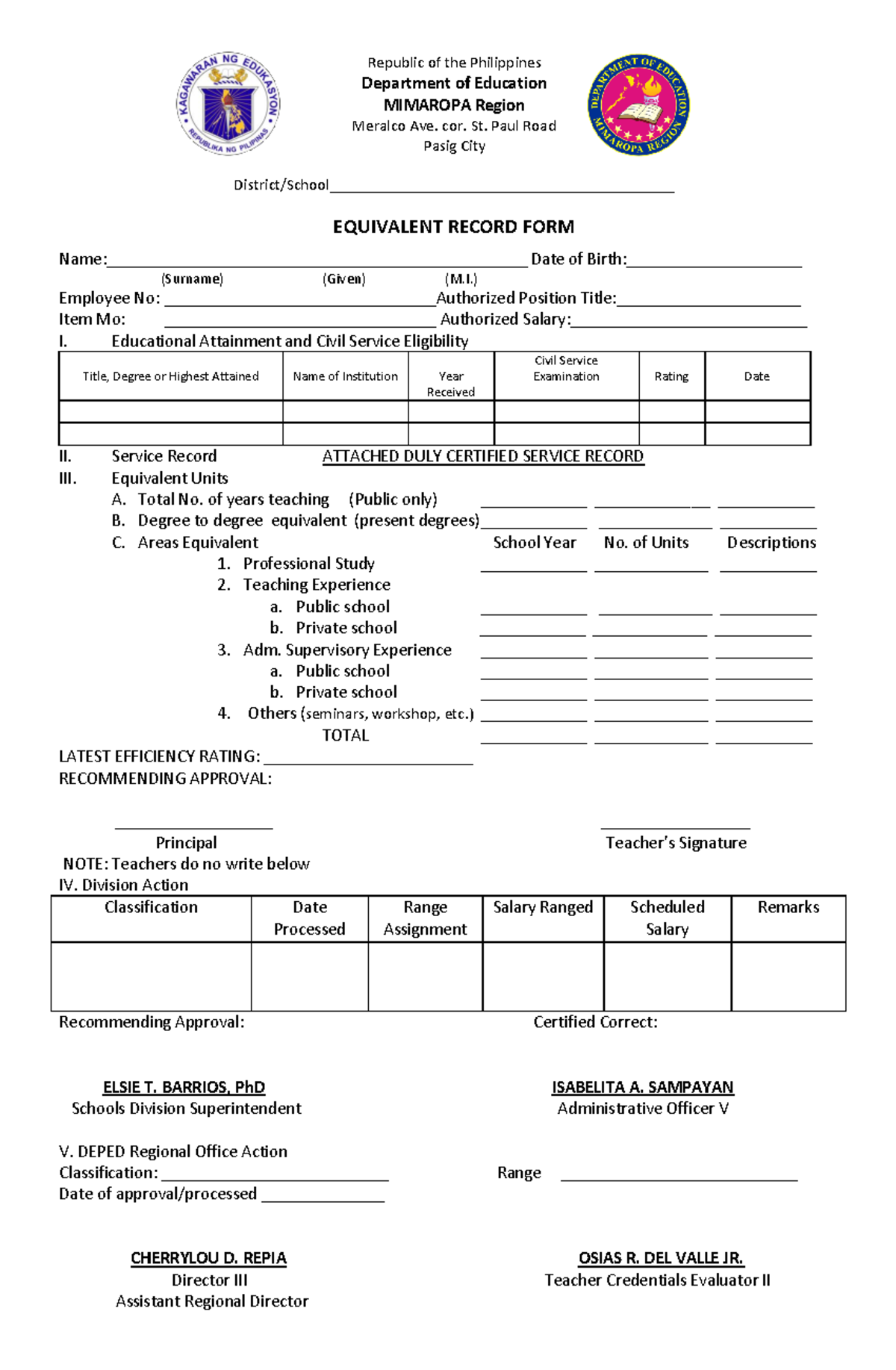 ERF Updated Template 4 ERF Republic of the Philippines Department