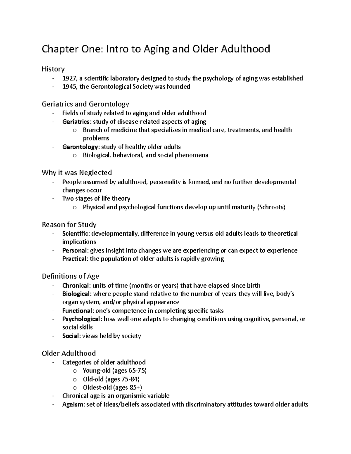 Chapter 1 - Intro To Aging And Older Adulthood - Chapter One: Intro To ...