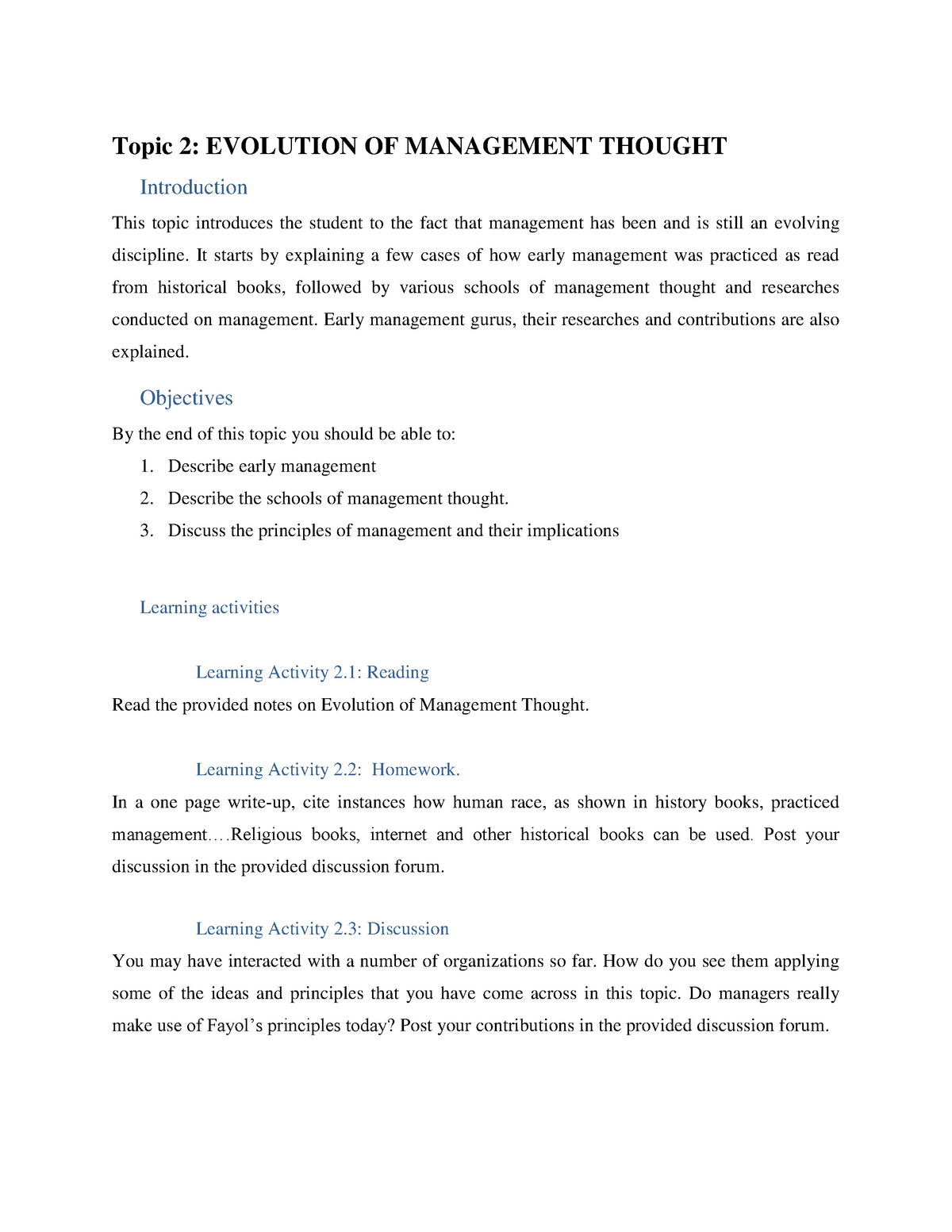 evolution of management thought assignment