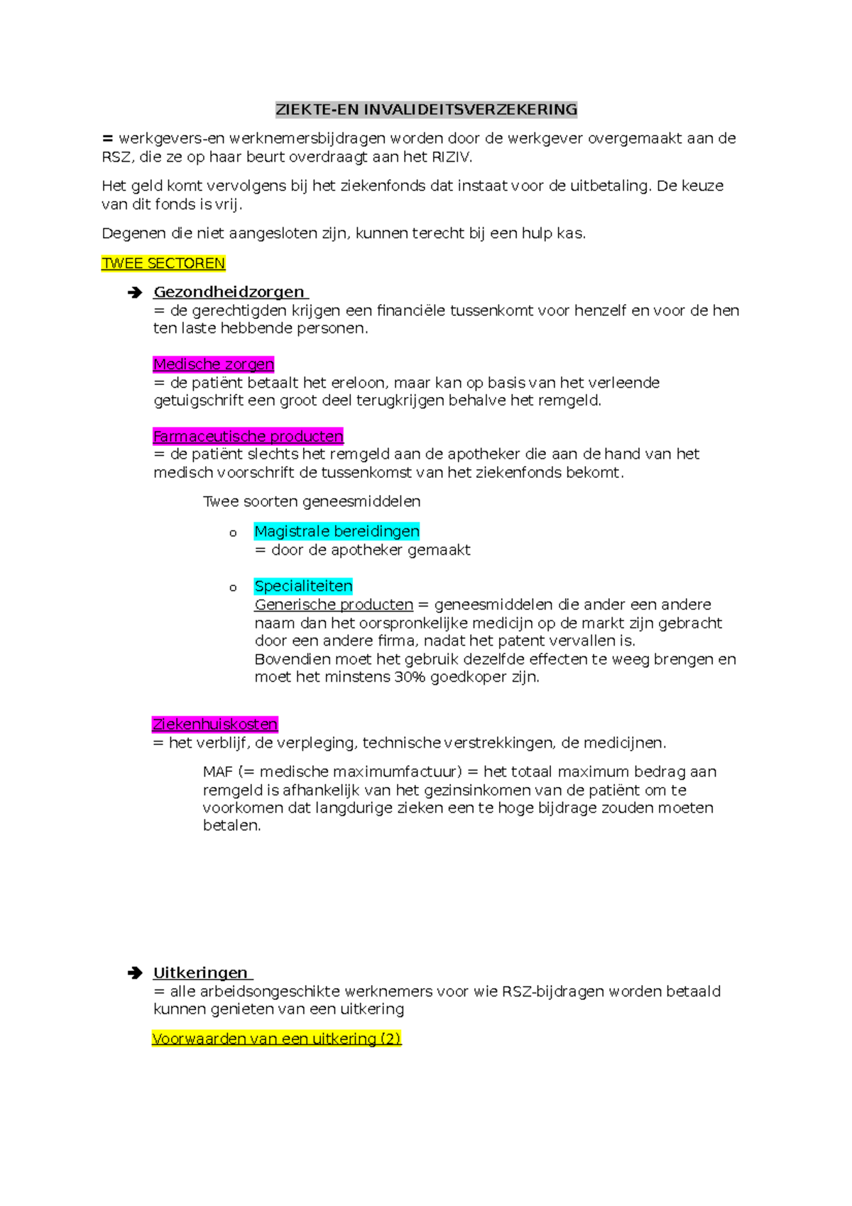 Sociaal Recht ZIEKTE-EN INVALIDEITSVERZEKERING Samenvatting - ZIEKTE-EN ...