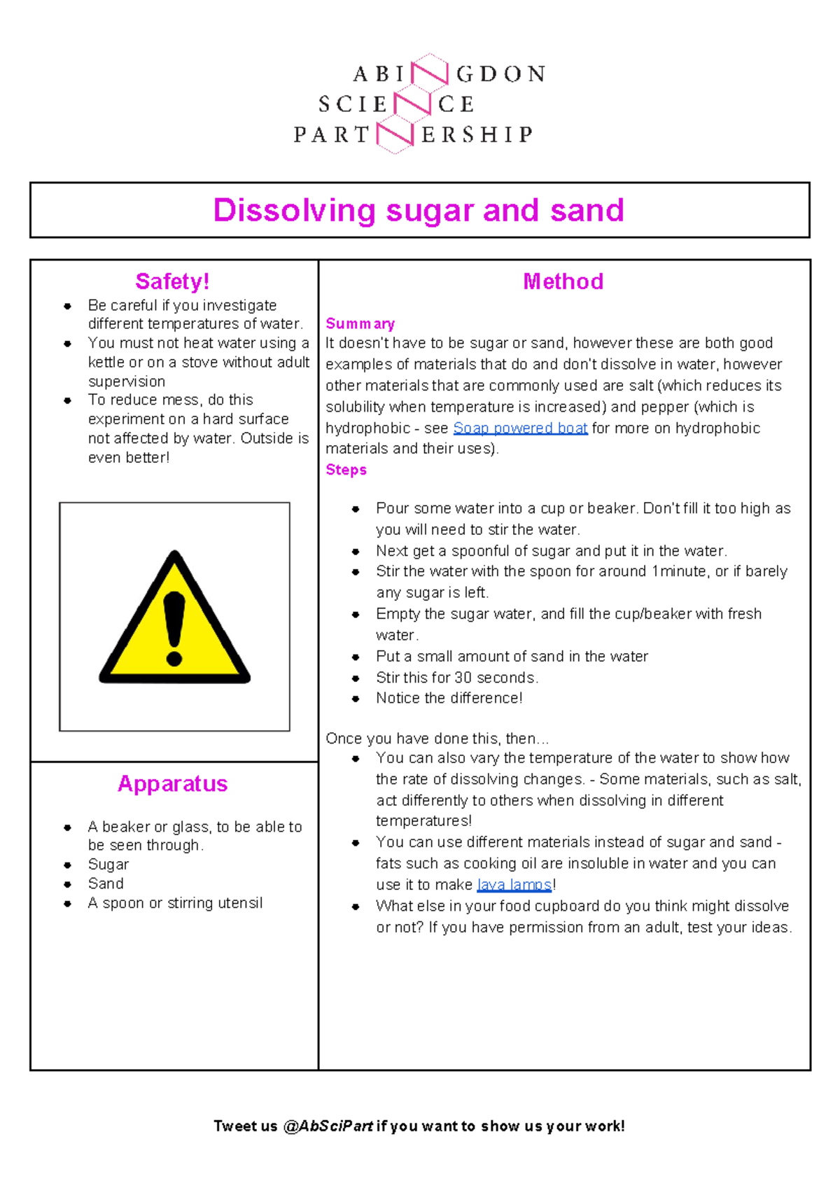 Instructions for Dissolving sugar and sand in AHE format - Tweet us ...