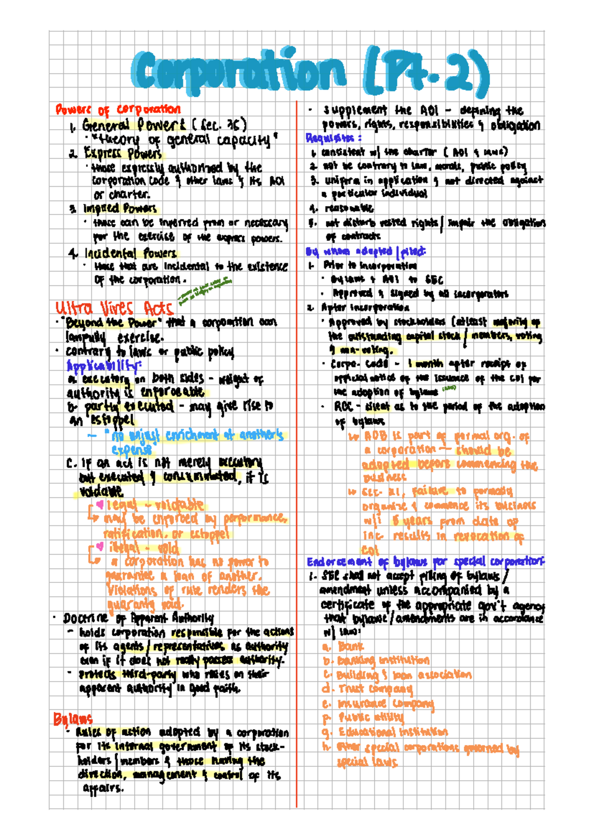 Corporation notes - Corporation LPt.. Powers of corporation supplement ...