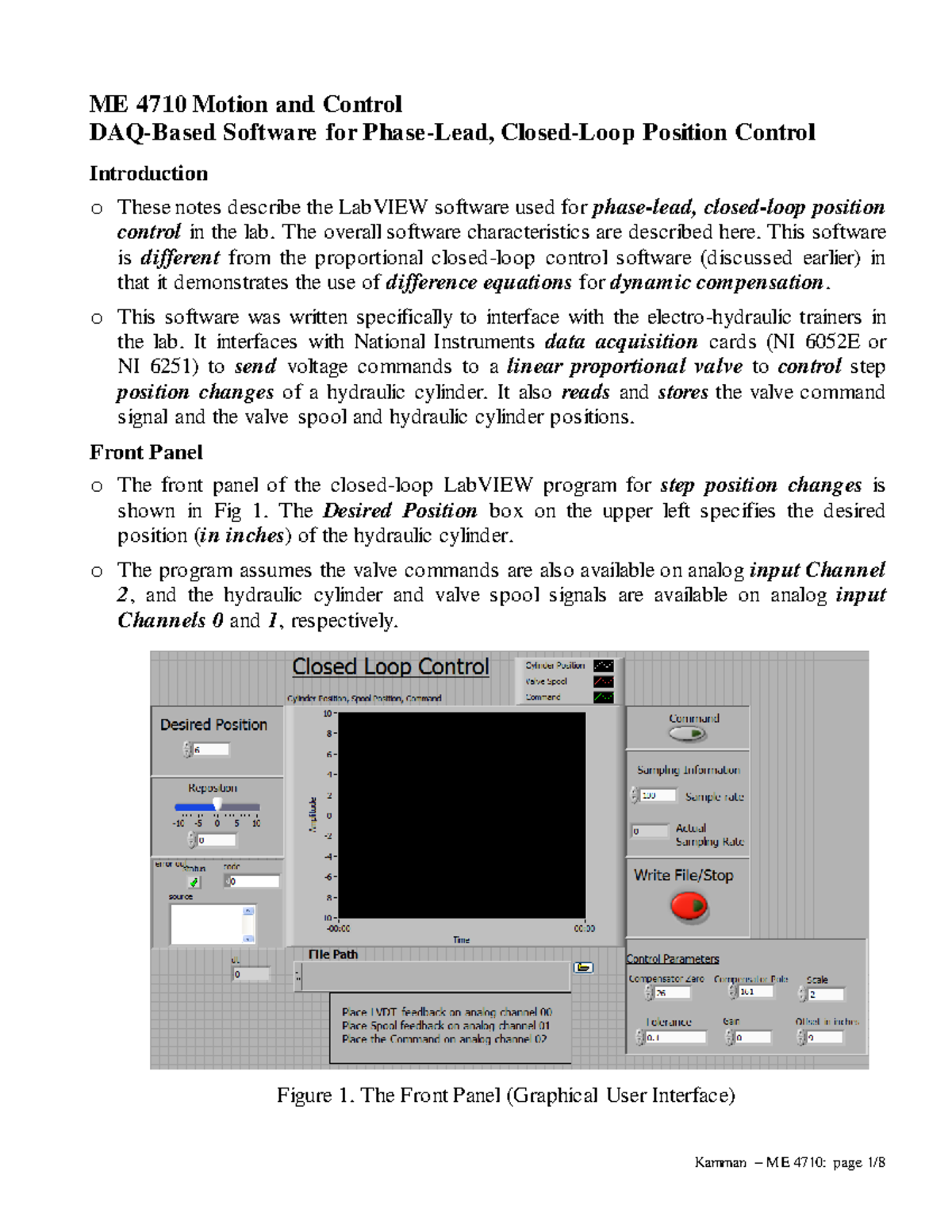 ME471Closed Loop Phase Lead Control Software ME 4710 Motion and