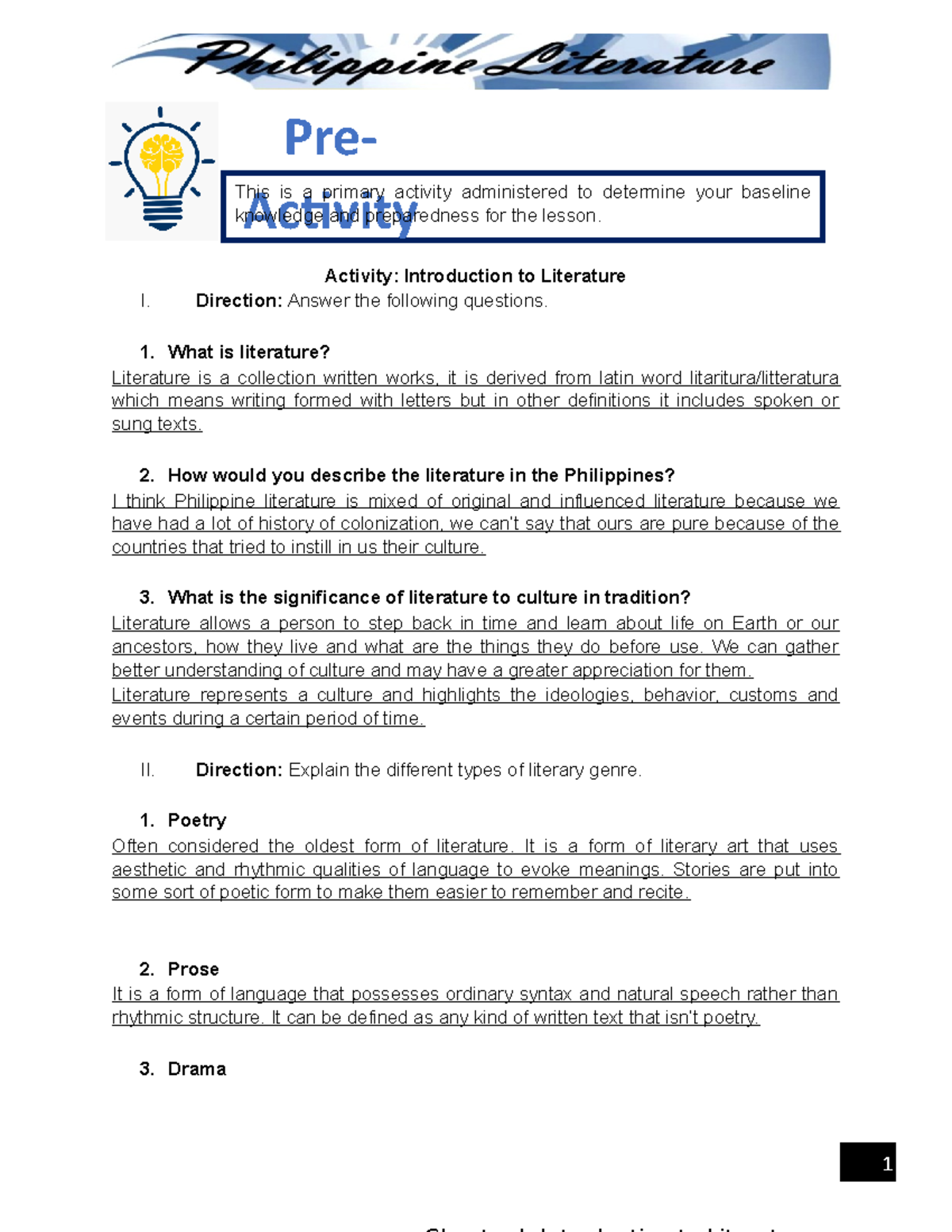 Chapter 1 - Preactivity - Literature IN CAR AND NCR - Activity ...