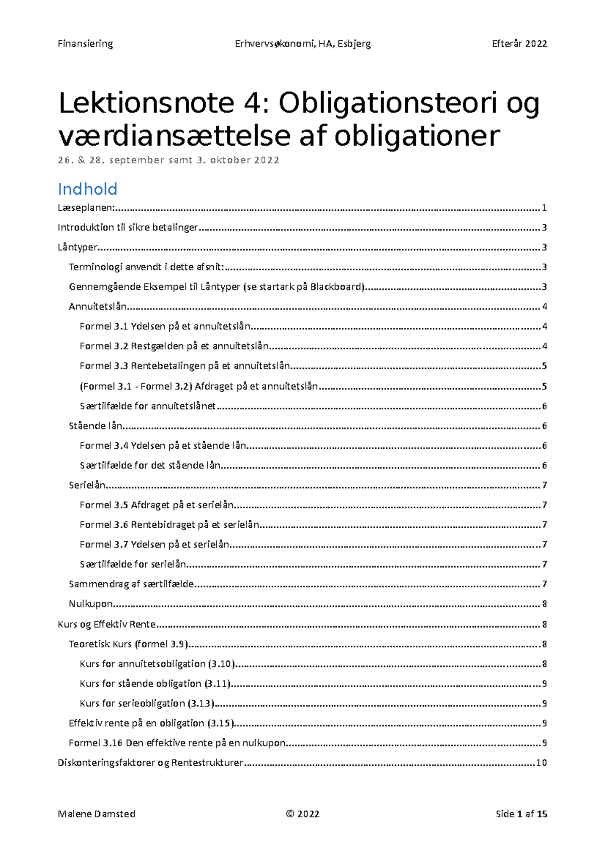 Lektionsnote 4 - Obligationsteori og værdiansættelse af obligationer ...