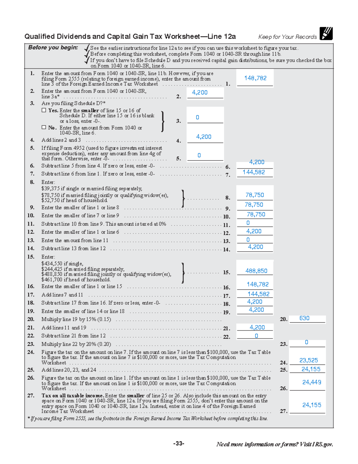 Qualified Dividends and Capital Gains Worksheet - Page 33 of 108 Fileid:   - Studocu