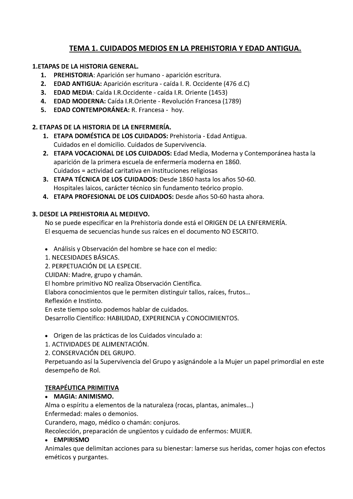 1 Parcial Historia Y Fundamentos - TEMA 1. CUIDADOS MEDIOS EN LA ...