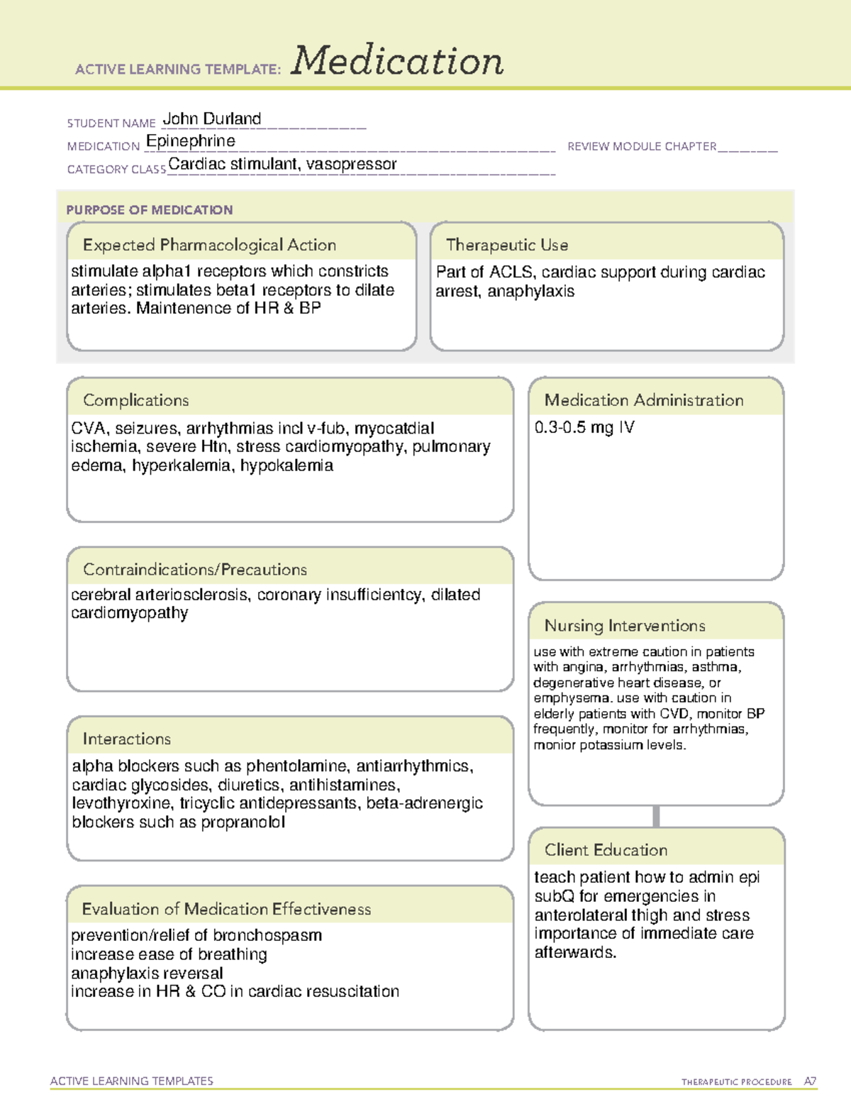 Epinephrine - learning guide basic concept template - ACTIVE LEARNING ...