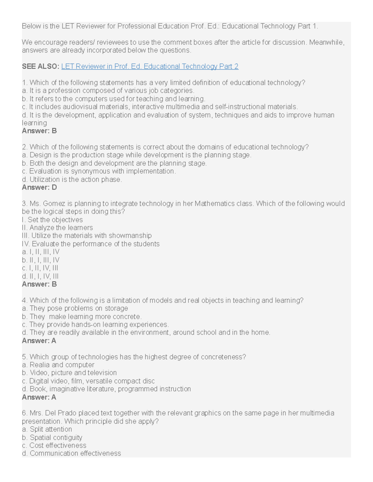 Educational Technology - Below is the LET Reviewer for Professional ...