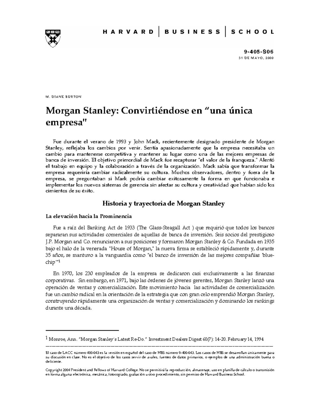 Caso Morgan Stanley Becoming a One-Firm Firm - 9 - 4 0 5 - S 0 6 3 1 D ...