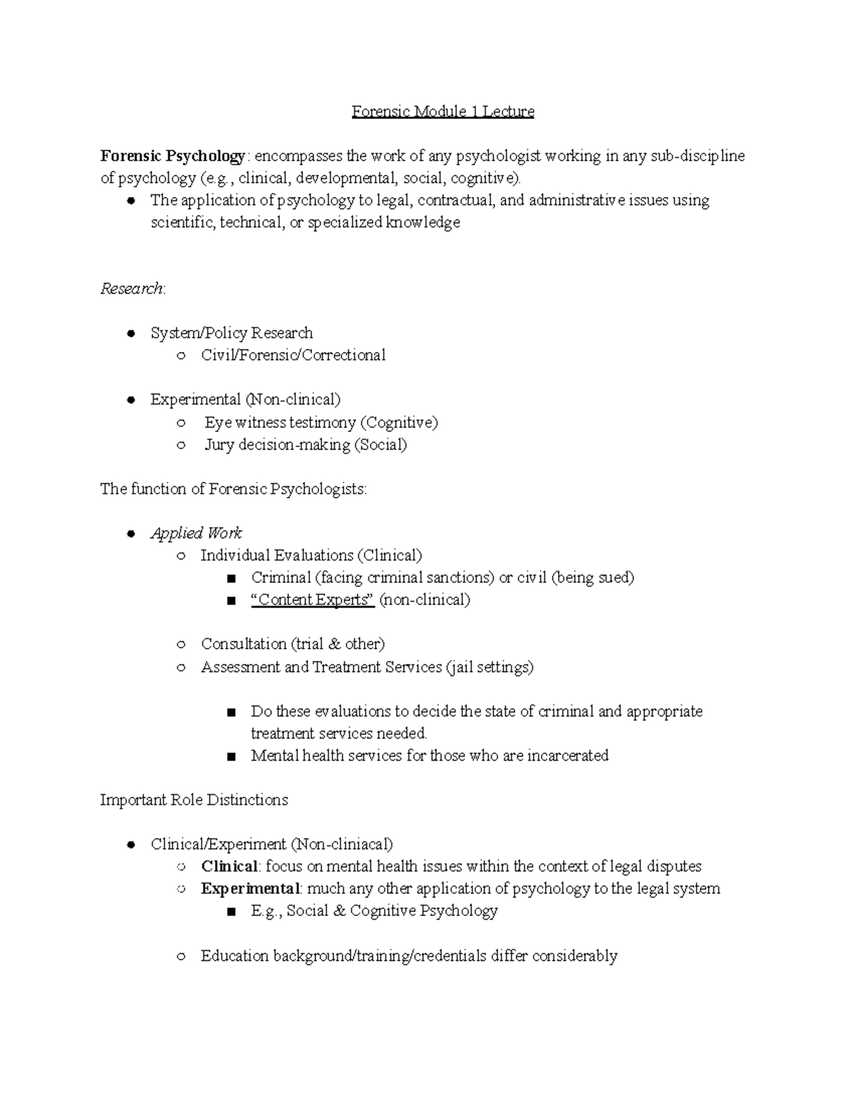 PSYC 371 Module 1 - Forensic Module 1 Lecture Forensic Psychology ...