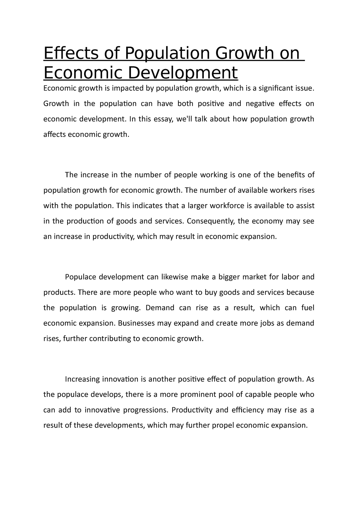 assignment on negative effects of population growth