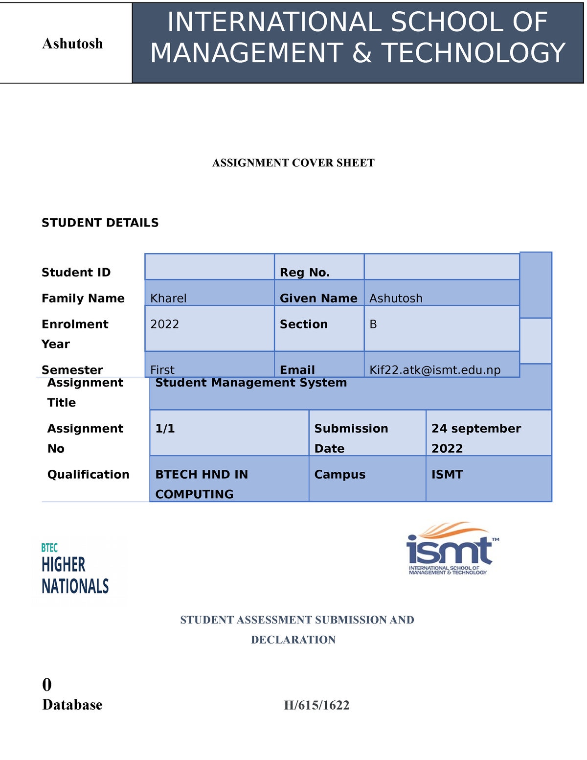 database design and development assignment esoft