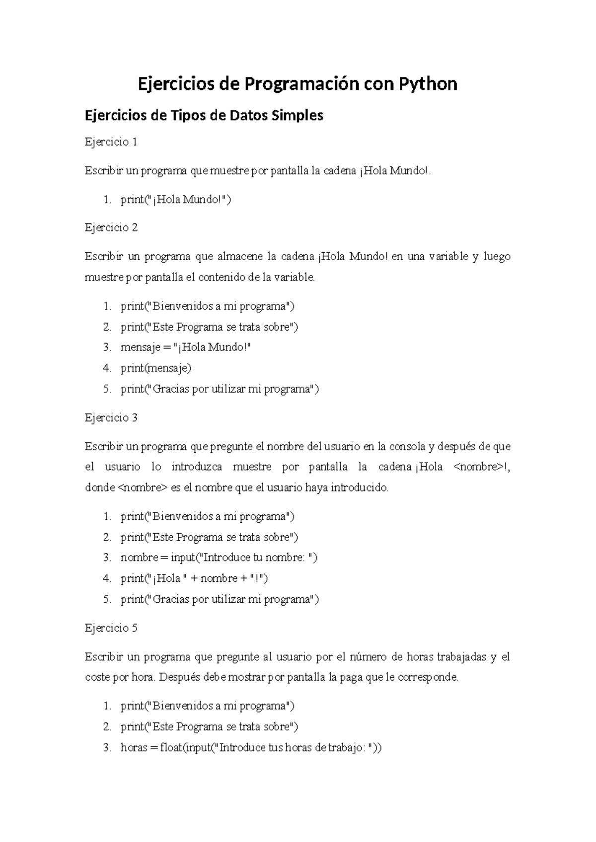Ejercicios de Programación con Python - Ejercicios de Programación con ...