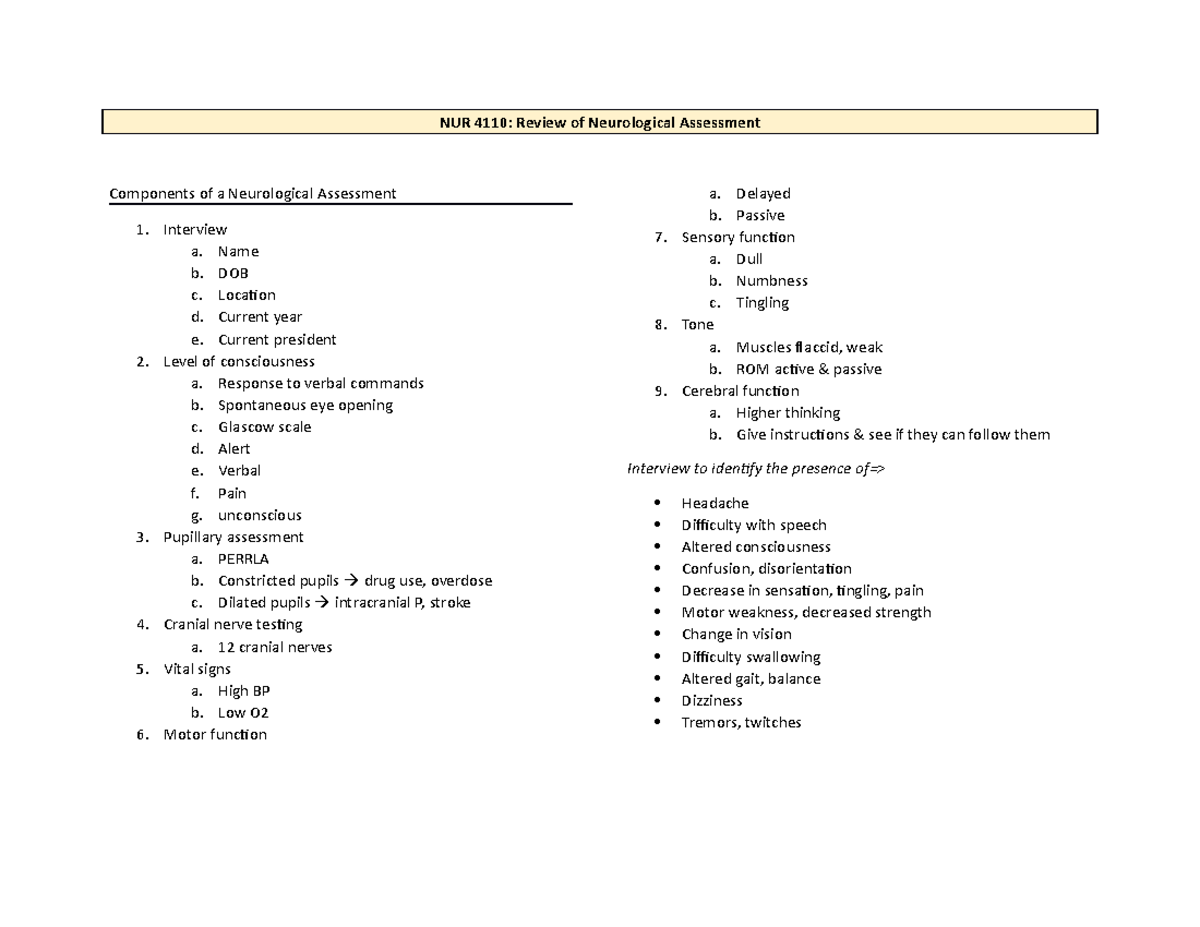 Neurological Assessment 3 Studocu