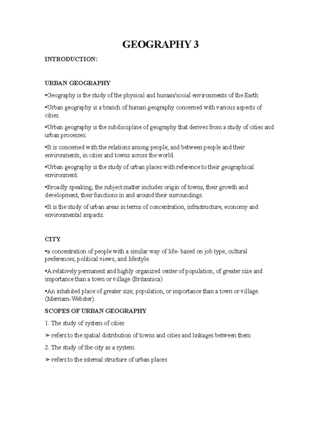 Geography 3 - hhhh - GEOGRAPHY 3 INTRODUCTION: URBAN GEOGRAPHY ...