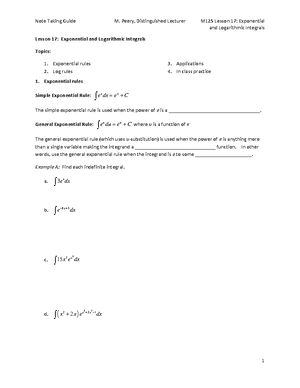 Unit 4 Blank Notes (Sections 11 - Math 125 A. Conner, Distinguished ...