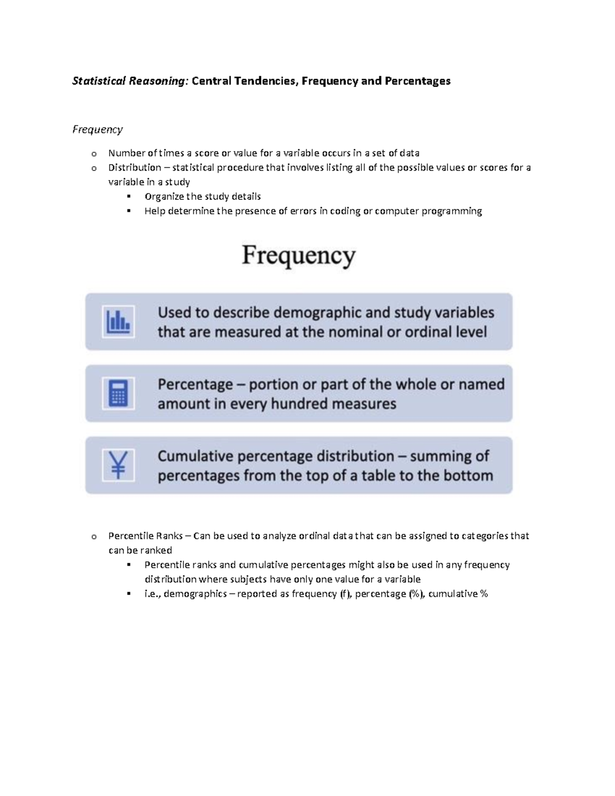 Stats Notes Lecture 4 - Central Tendencies, Frequency and Percentages ...