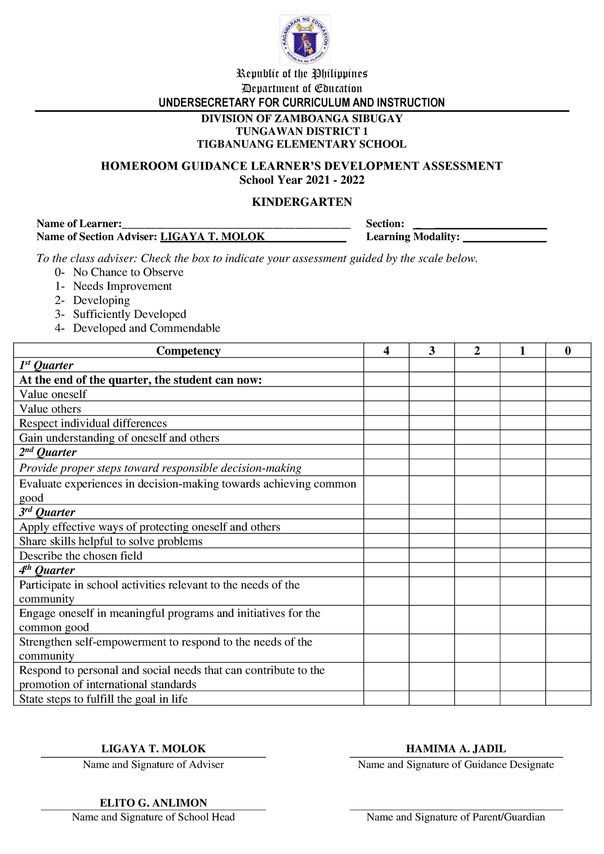 HG Learners Development Assessment - Republic of the Philippines ...