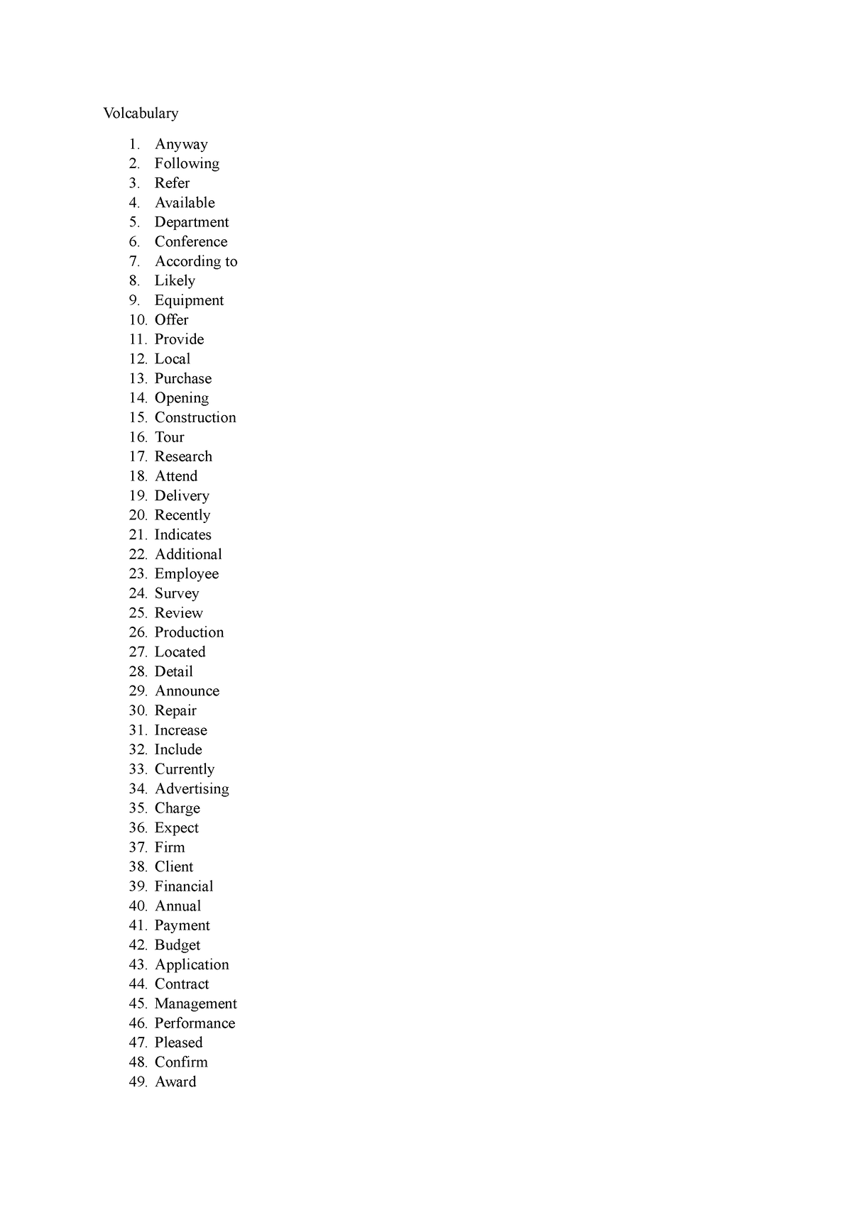 Toeic 400 words - Volcabulary Anyway Following Refer Available ...