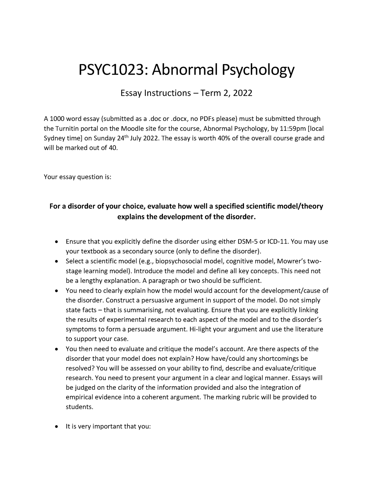 abnormal psychology essay titles