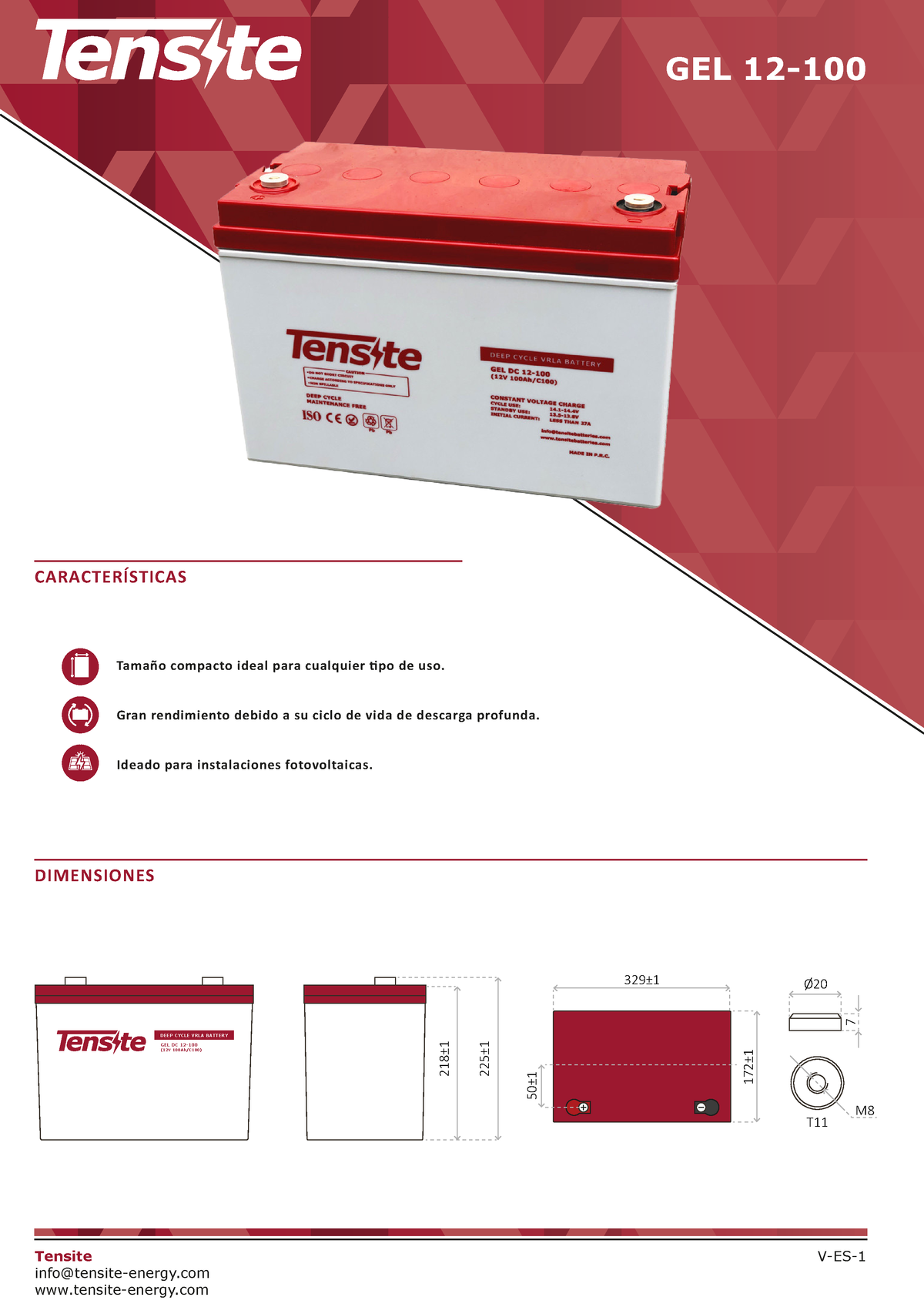 Batería AGM DC 12-100 (12V 100Ah/C100) Tensite