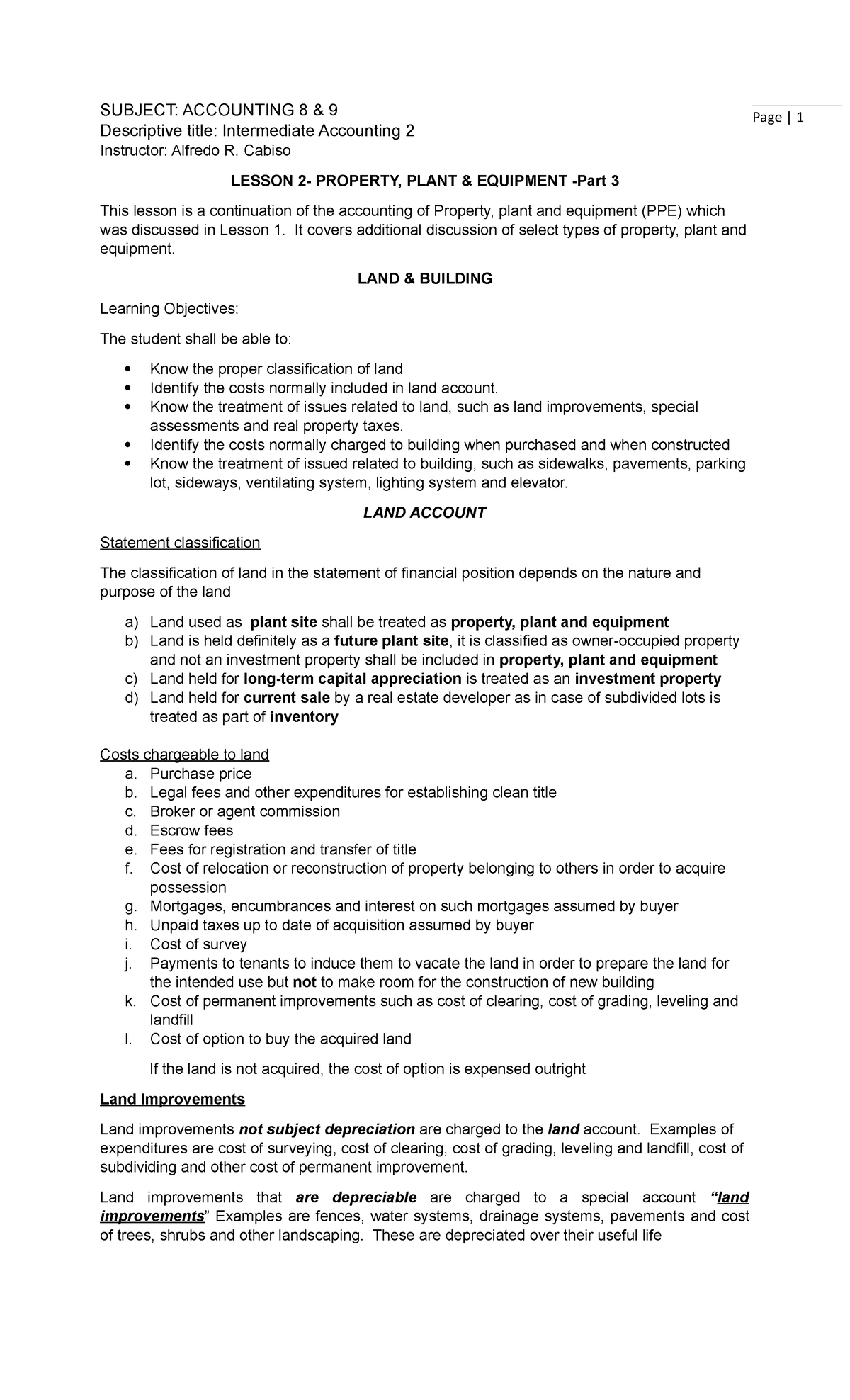 Lesson 2-PPE-2 - Practice questions - SUBJECT: ACCOUNTING 8 & 9 ...