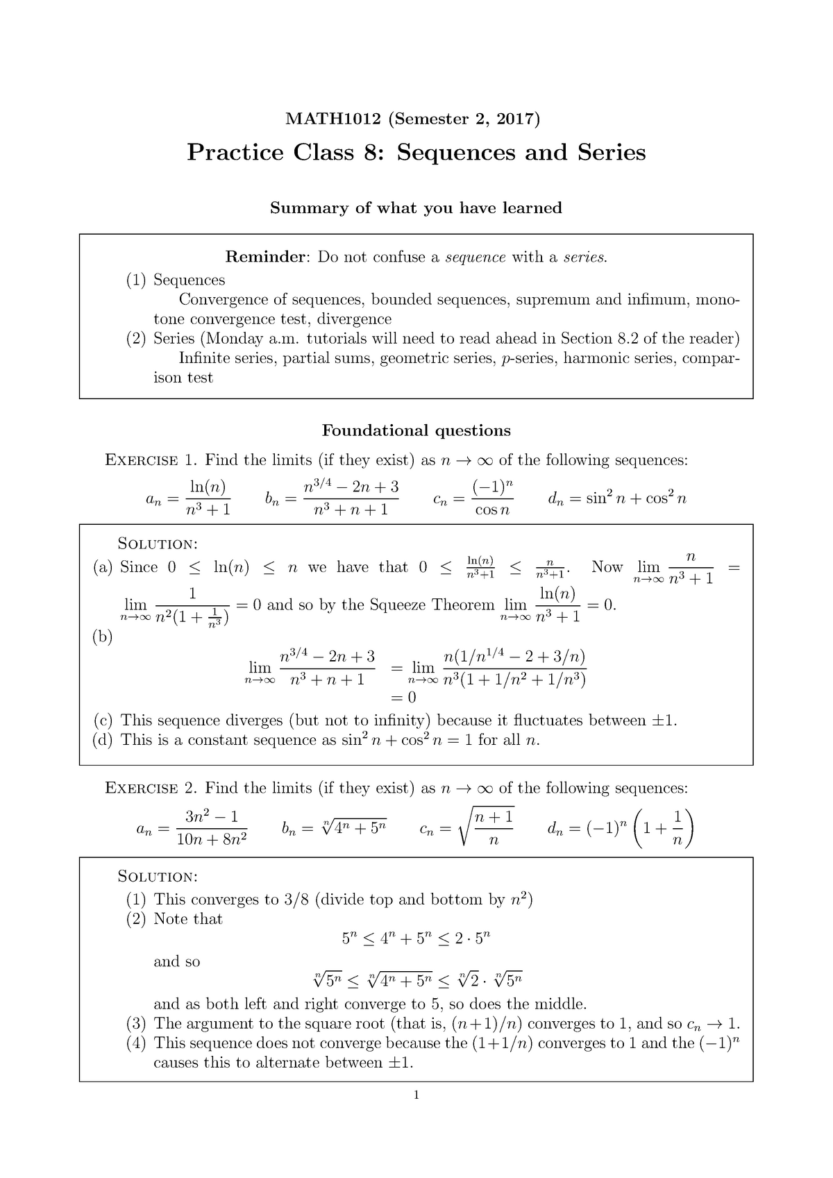 2017 tutorial 08 - math1012 - MATH1012 (Semester 2, 2017) Practice ...