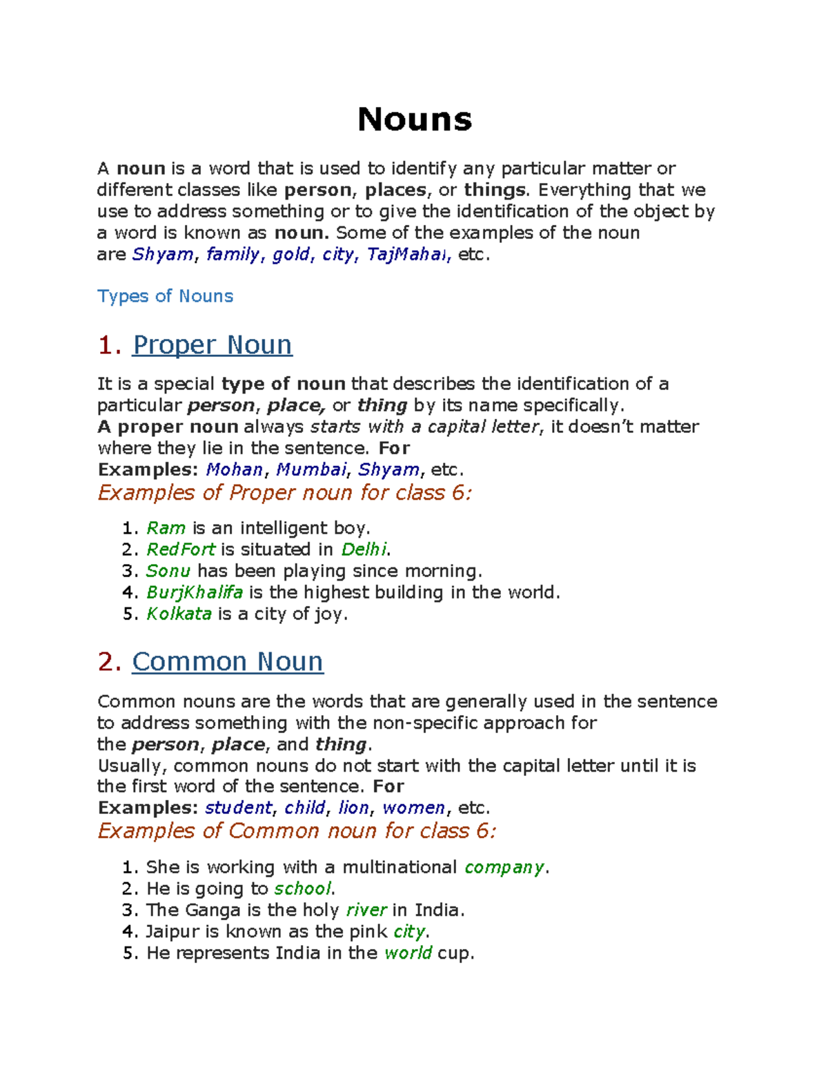 Nouns - weekly learning plan in english - Nouns A noun is a word that ...