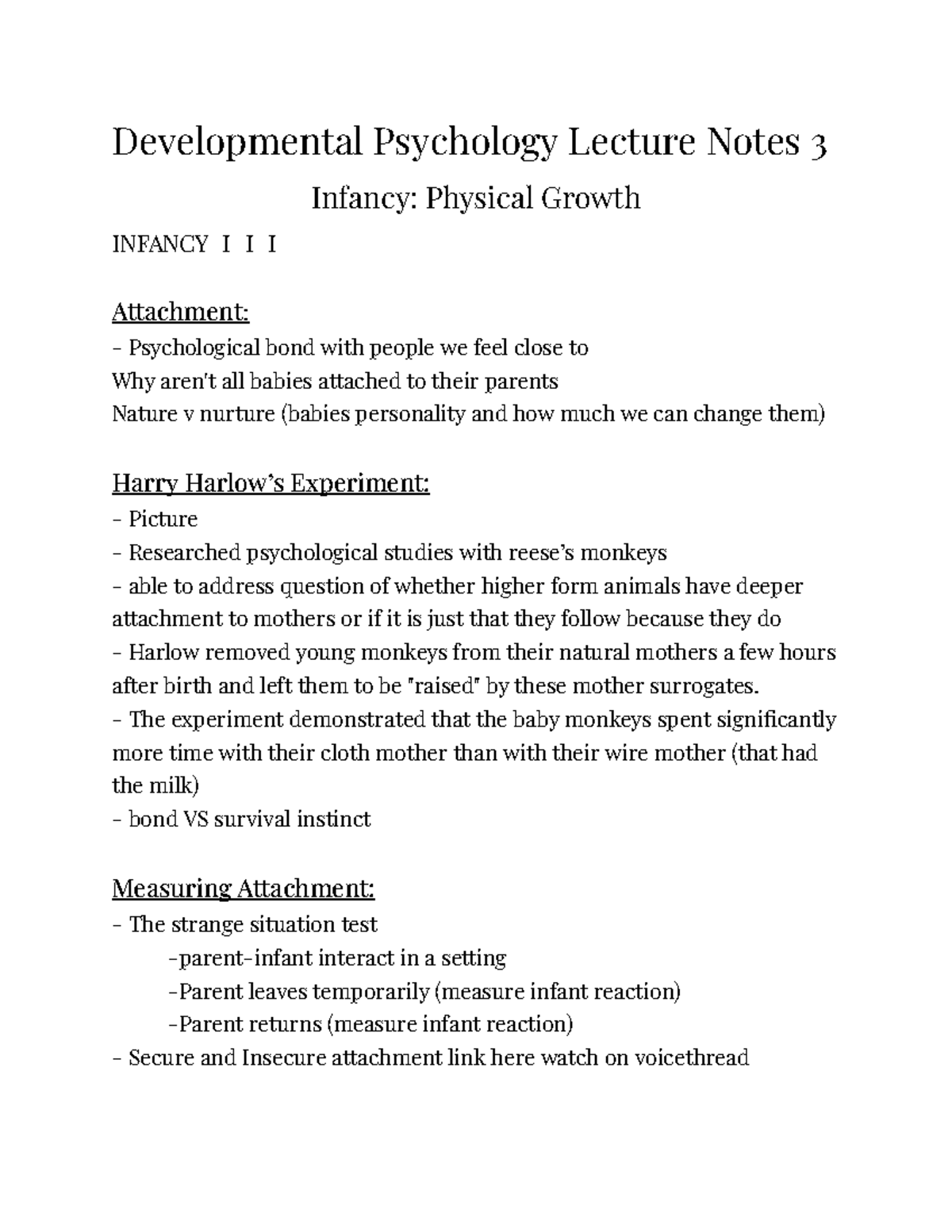 Developmental Psychology Lecture Notes 3 - The experiment demonstrated ...