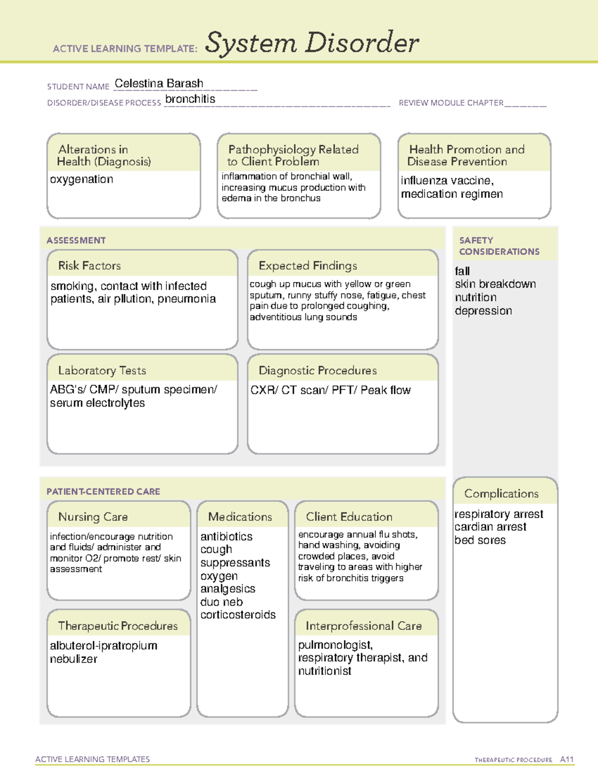 Active Learning Template System Disorder Bronchitis ACTIVE LEARNING 