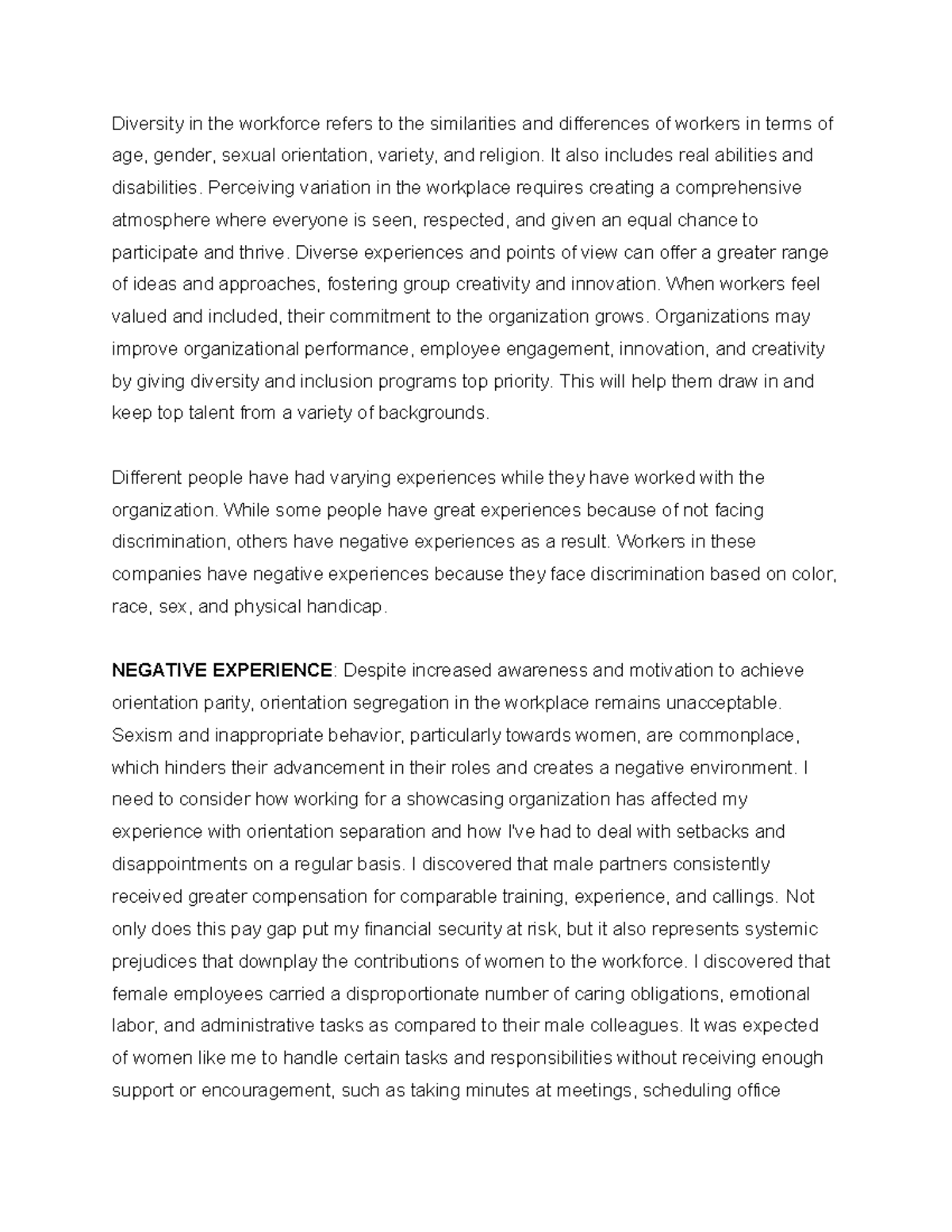 workforce diversity assignment individuaol - Diversity in the workforce ...
