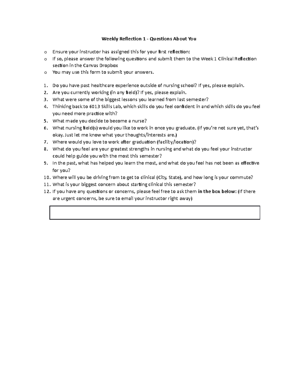 5a - Reflection 1 - Questions about You - Weekly Reflection 1 ...