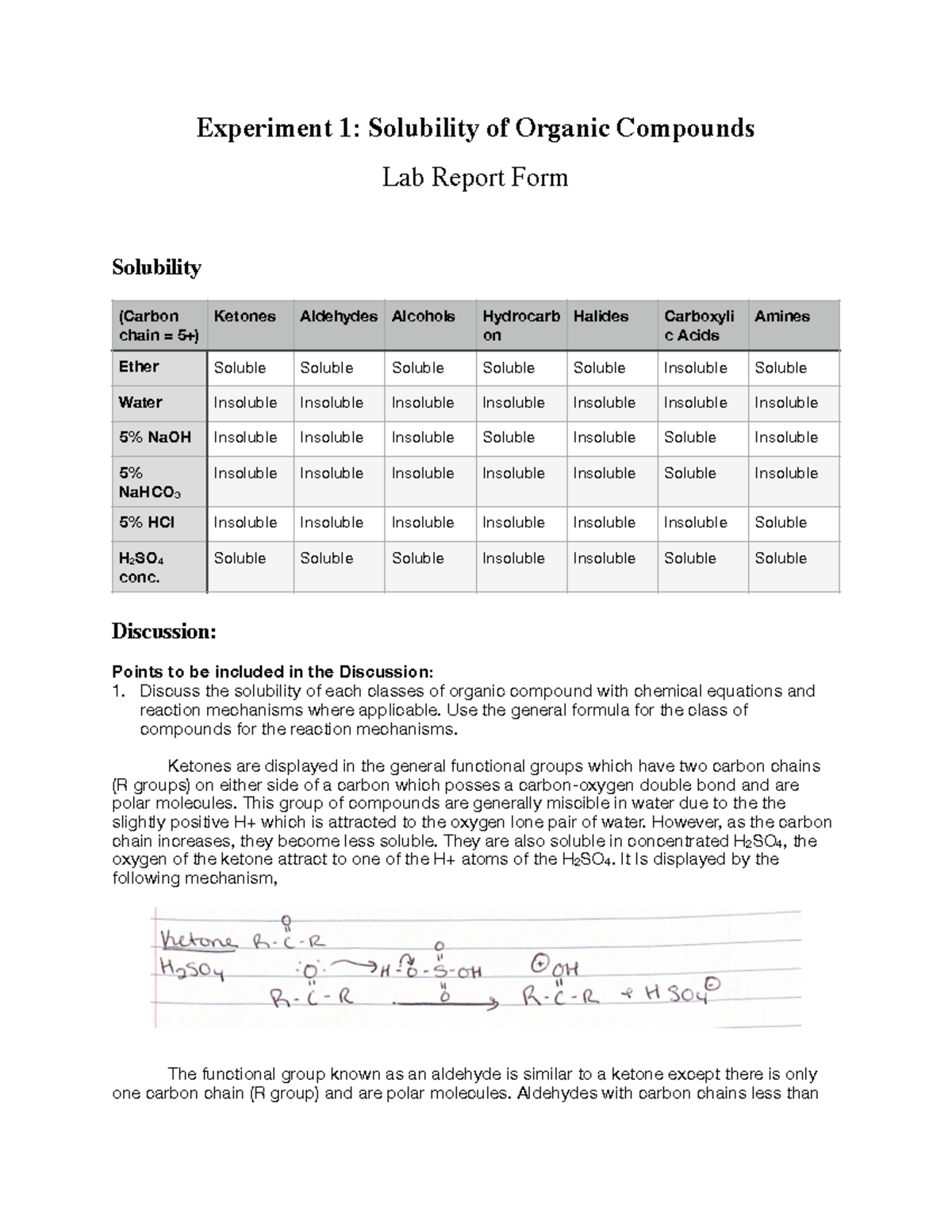 Organic chem lab 1 copy CHMI2427 lab report Experiment 1