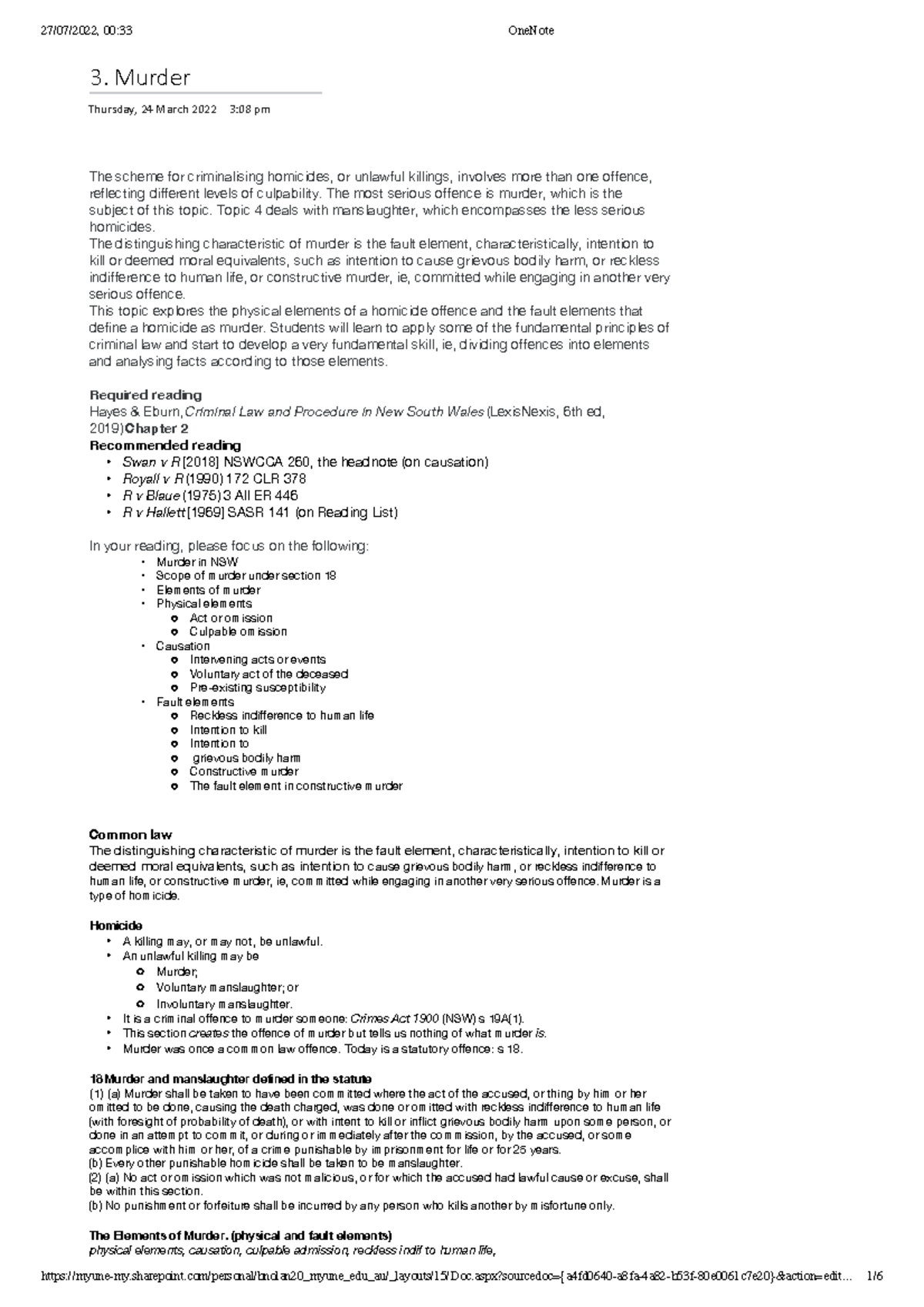 Criminal Law Murder Notes - 3. Murder Thursday, 24 March 2022 3:08 pm ...