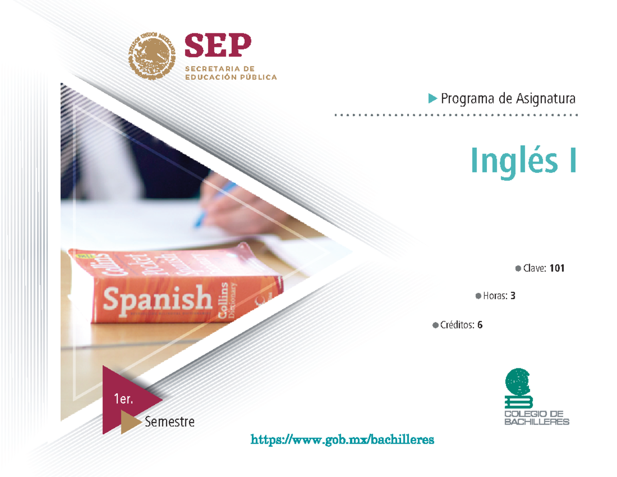 01 Ingles I - libro - 1er. Programa de Asignatura Inglés I Horas: 3