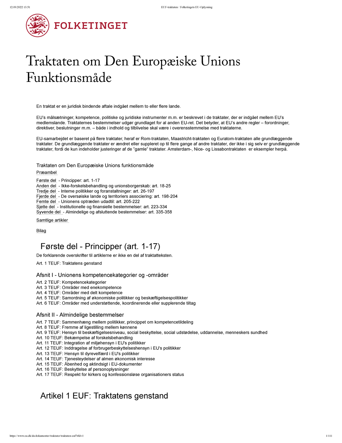 TEUF - EUF-trakten med alle bestemmelser - Traktaten om Den Europæiske ...