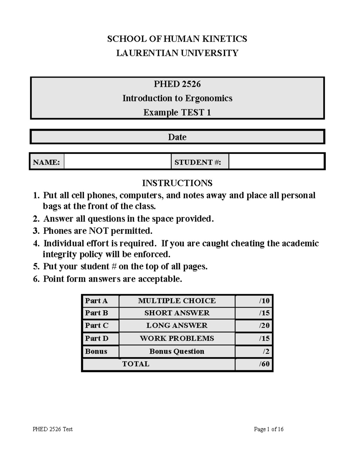 Test October 2018, questions SCHOOL OF HUMAN LAURENTIAN