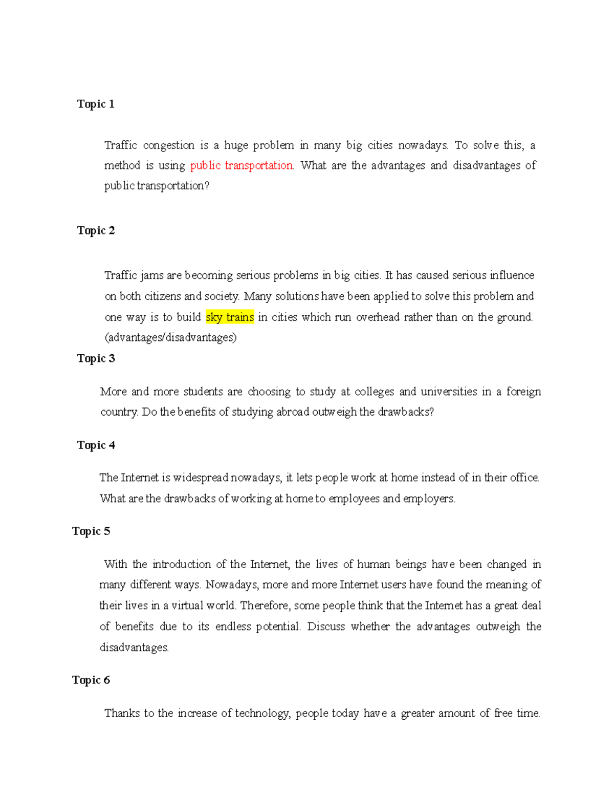 Writing task 2-3(Advantages-Disadvantages) - Topic 1 Traffic congestion ...