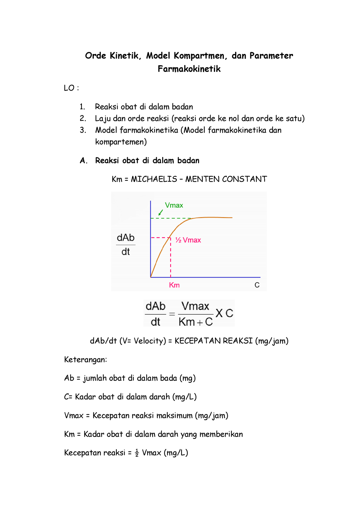 Orde Kinetik, Model Kompartemen, Dan Parameter Farmakokinetik - Orde ...