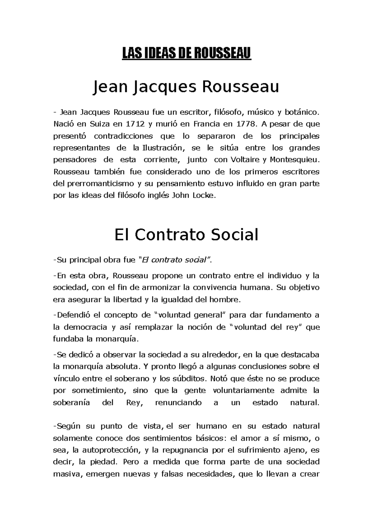 LAS Ideas DE Rousseau LAS IDEAS DE ROUSSEAU Jean Jacques Rousseau