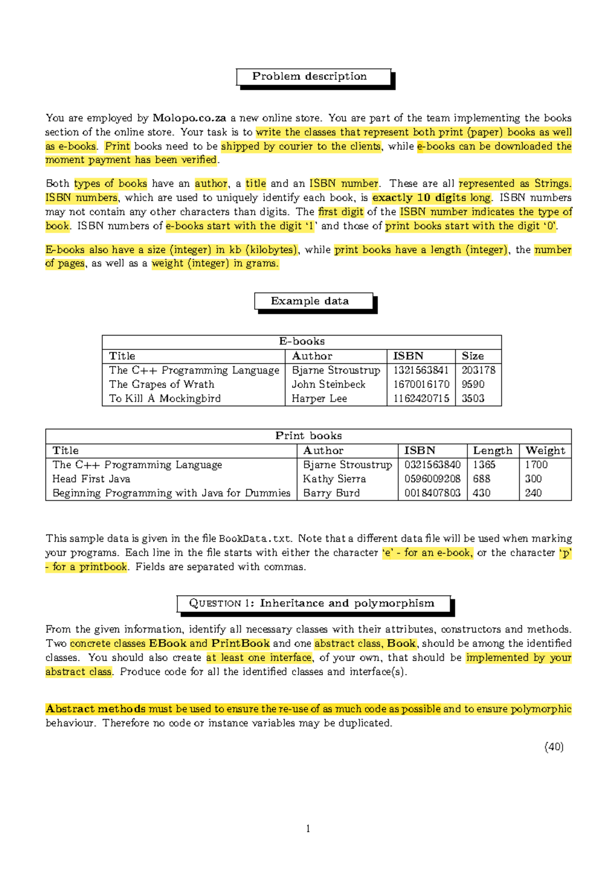 CMPG211Mock Exam - mock Exam - Problem description You are employed by ...