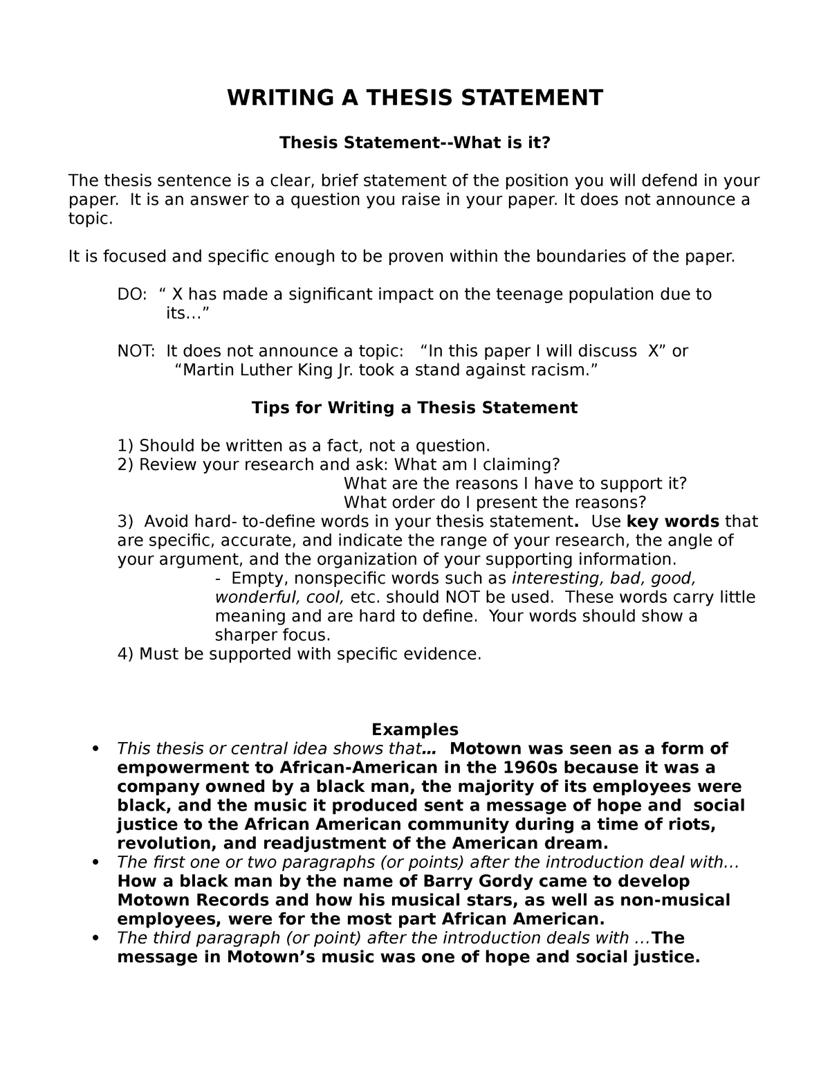 Writing thesis statement - WRITING A THESIS STATEMENT Thesis Statement ...