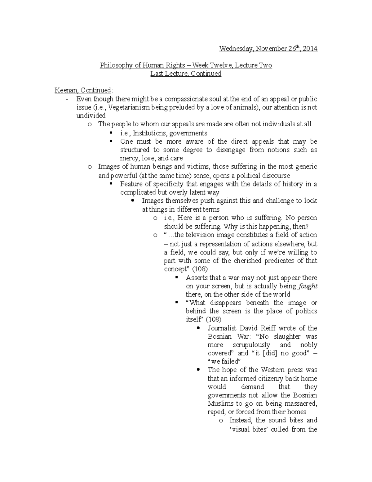 Lecture notes, lectures 12 - Wednesday, November 26 th , 2014 ...