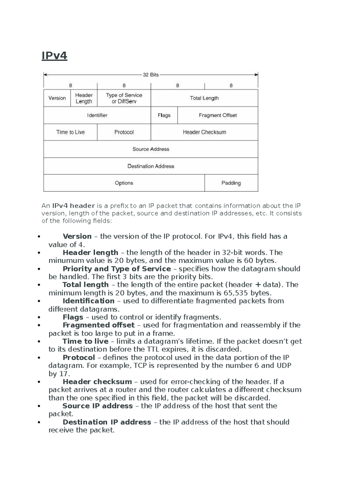 IPv4 - It consists of the following fields: 4. Version the version of ...