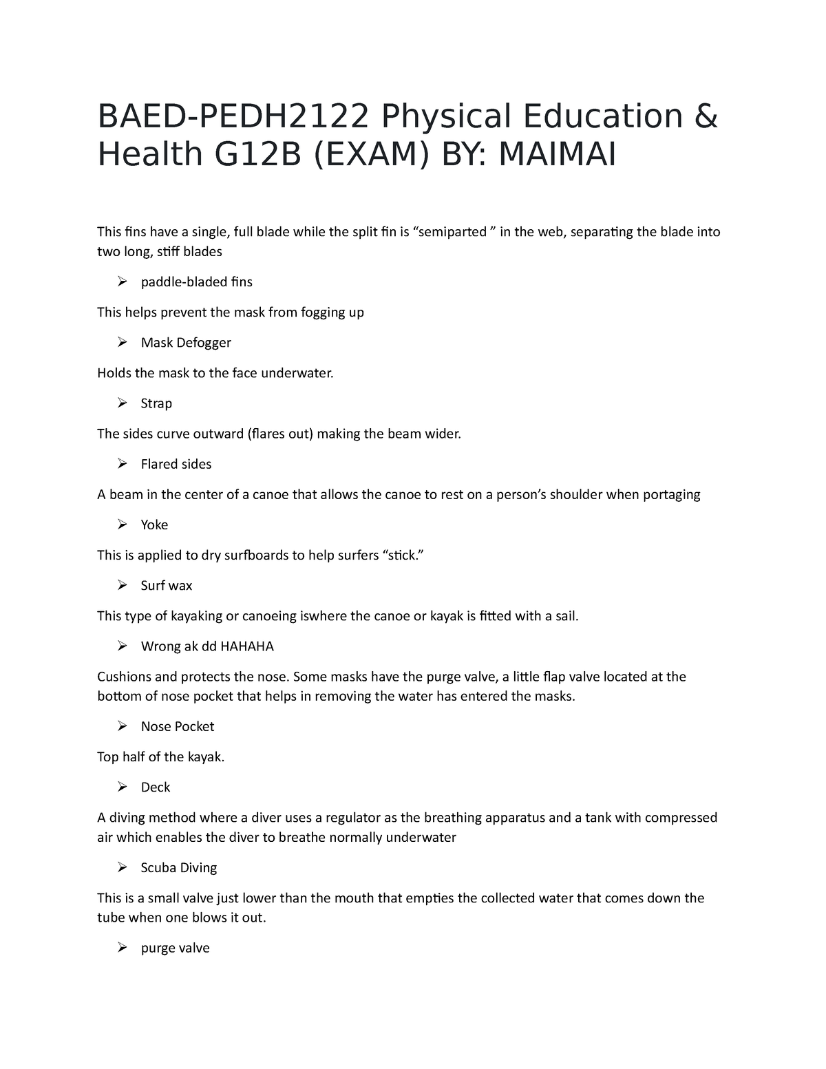 PEDH EXAM BY Maimai - Hope This Helps Alot - BAED-PEDH2122 Physical ...