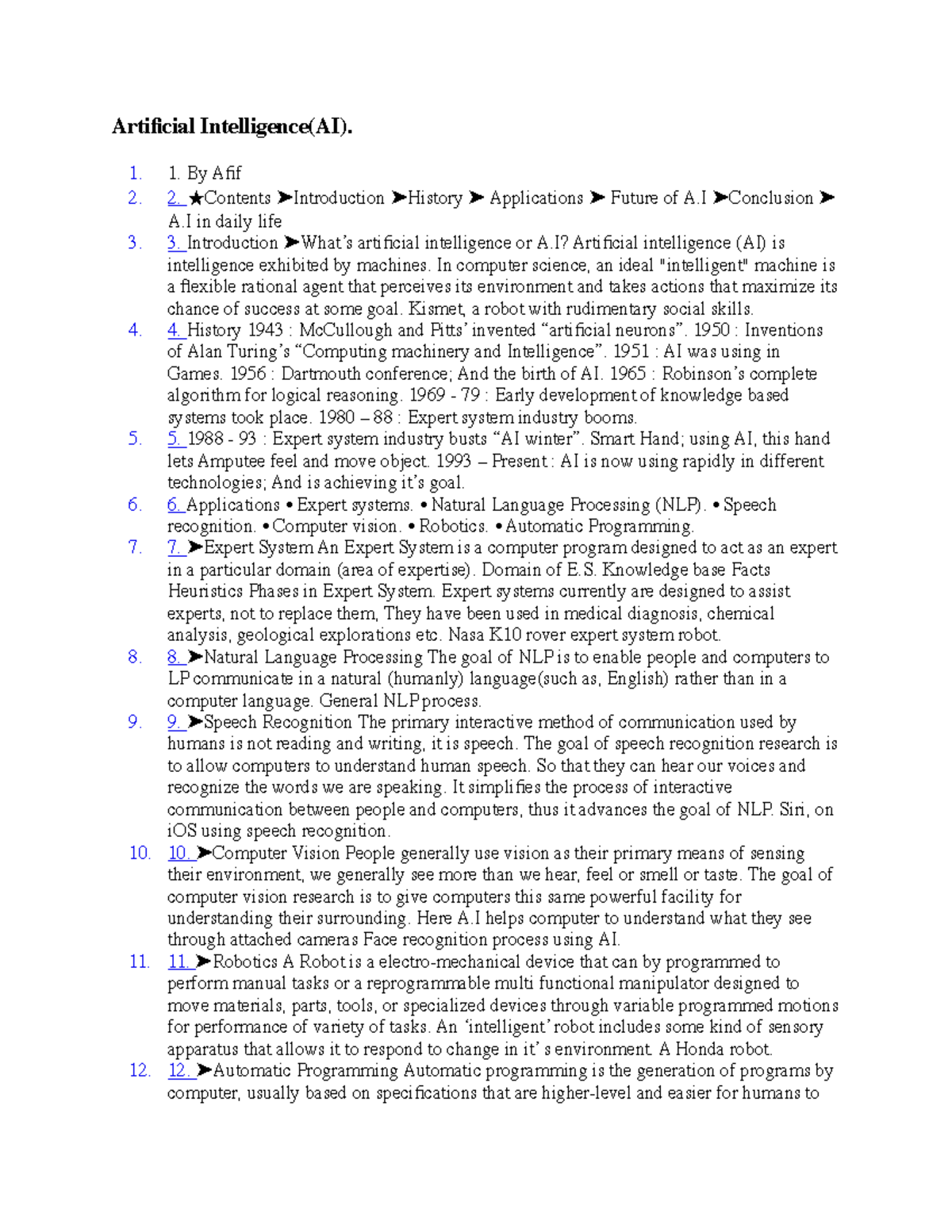 AI - summary - Artificial Intelligence(AI). By Afif ★Contents ...