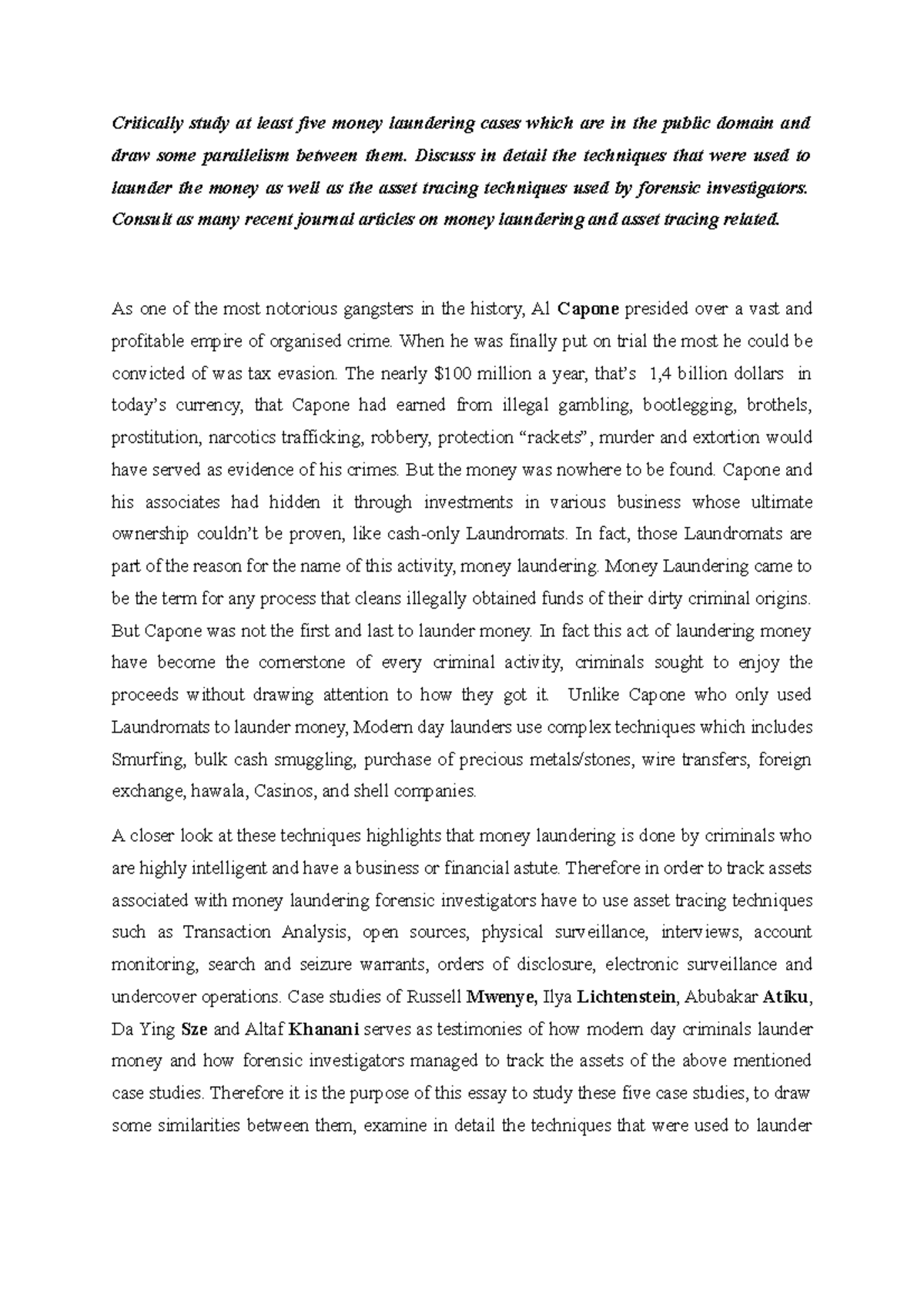 Money Laundering - assinments - Critically study at least five money ...